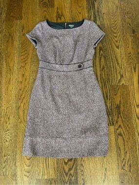 Sheath Tweed Dress in Mauve - Classic Short Sleeve Work Dress